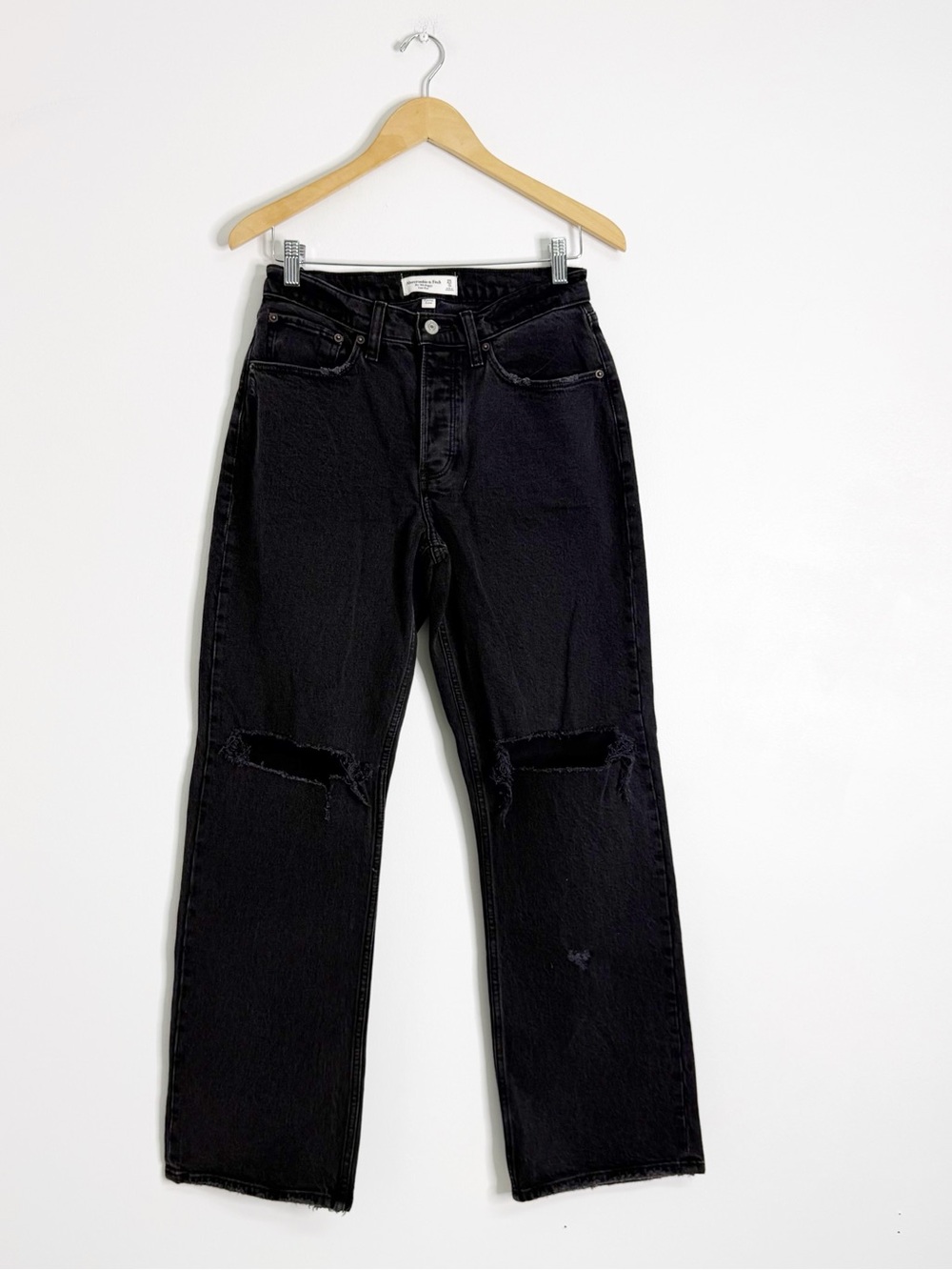Abercrombie & Fitch The 90s Baggy Low Rise Jeans Size 25 Black Distressed NWT